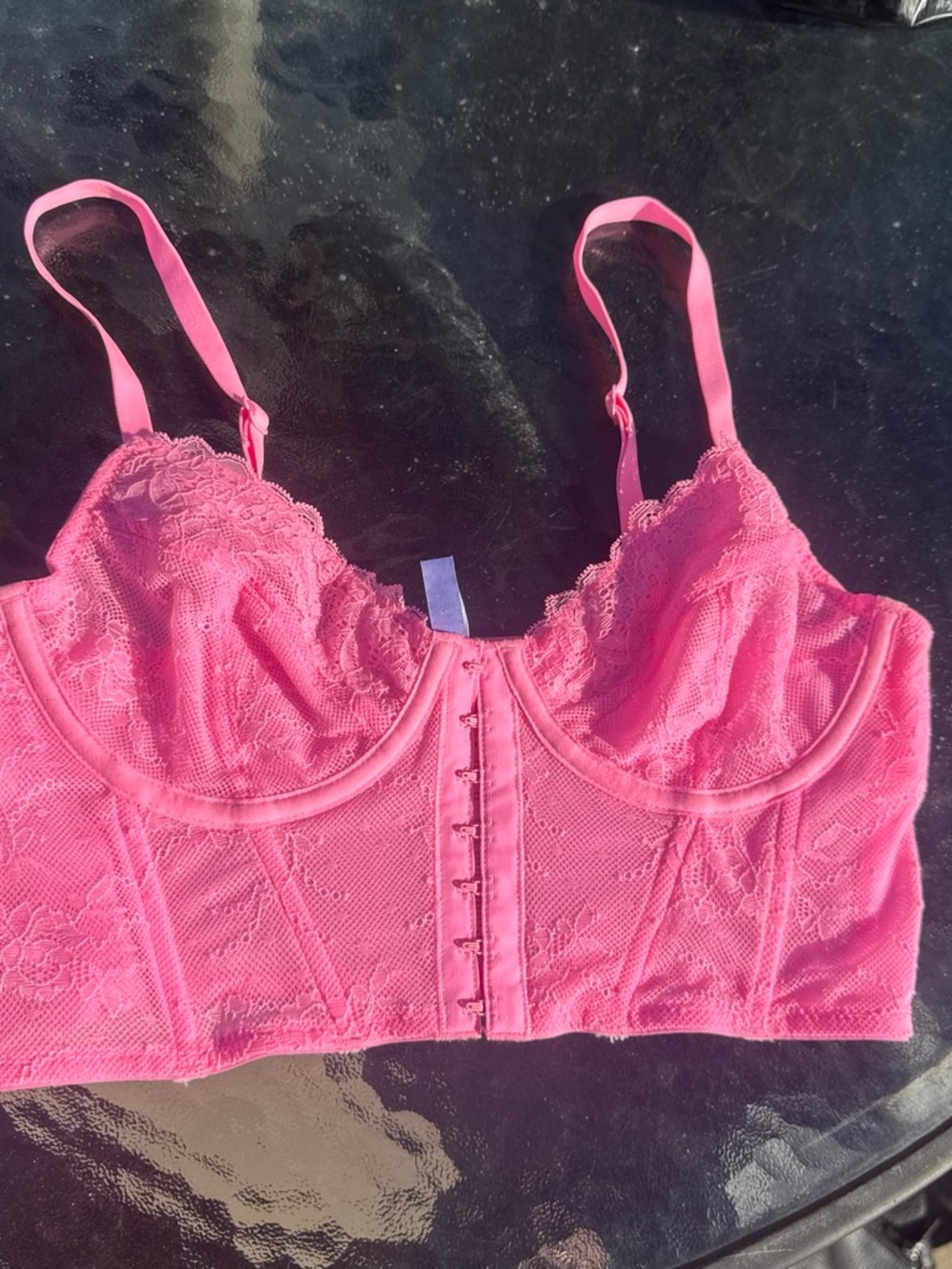 Pink Lace Longline Crop Bralette with Front Hook Closure